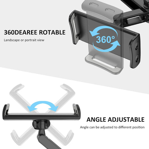 Car Headrest Backseat Mount, 360 Rotating Adjustable Car Backseat Headrest Tablet/Phone Holder, Compatible for All 4"-11" Tablets, cellphones, iPhone, iPad Air Mini,Tabs Switch.