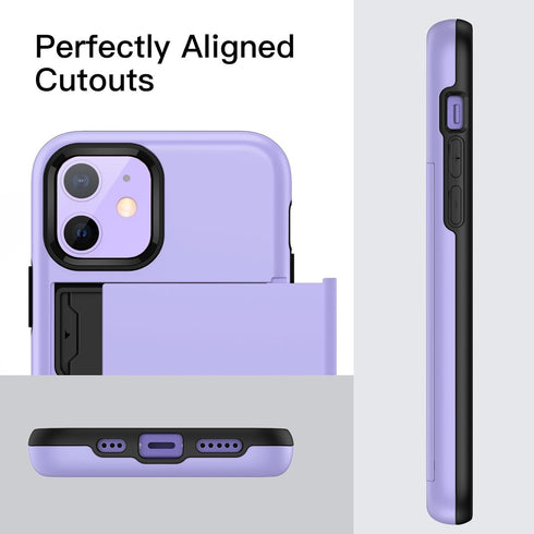 JETech iPhone 12/12 Pro Wallet Case (6.1") - Purple, Dual Layer Shockproof, Card Holder, Sliding Hidden Slot.