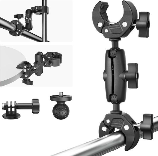 Maectech Double Super Clamp Mount Umbrella Clamp Motorcycle Camera Pole Mount Desk Holder