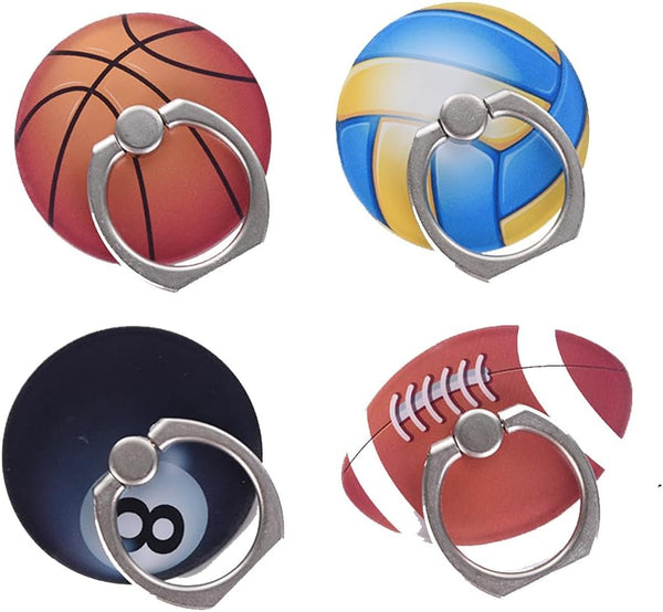 4 Pack Cute Phone Ring Holder - JCSMARTEC Basketball Football Tennis Baseball Shaped 360 Rotation Finger Ring Stand