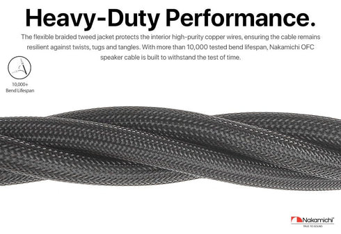 Nakamichi Excel Series 24k Gold Plated Banana Plug - 12AWG Speaker Cable Wire 99.9% Oxygen-Free Copper (OFC) Heavy Duty