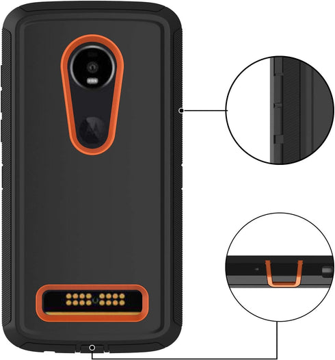 Annymall Moto Z4 Case – Heavy Duty with Built-in Screen Protector, Tough 4 in 1 Rugged Shockproof Cover, Black/Orange