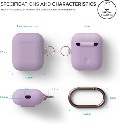 elago Silicone Case with Keychain for Apple AirPods Case 1 & 2, Front LED Visible, Supports Wireless Charging, Lavender