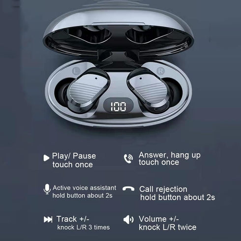 True Wireless Invisible Earbuds, Sleep Headphones with Microphone, USB-C Charge, IPX5 Waterproof, Touch Control