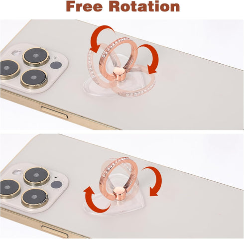 Nogeqi 4 Pack Setting 360 180 Transparent Phone Ring Grip Adjustable Phone Case Ring Phone Grip Heart Diamond Ring