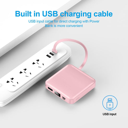 Portable Charger with Built-in Cable, 12000mAh 22.5W Fast Charging Power Bank, USB C Input/Output with Smart LED Display