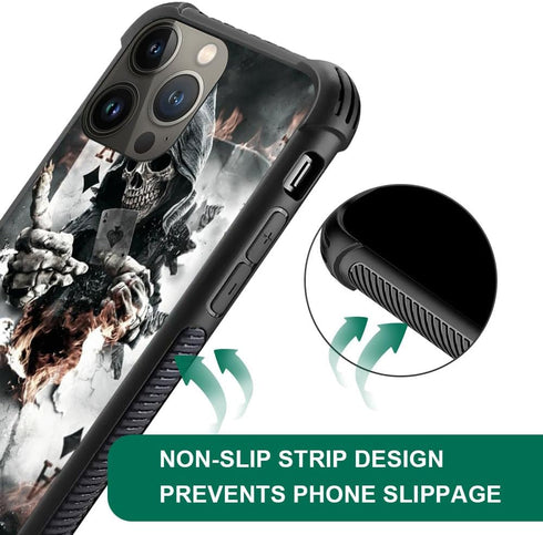 CARLOCA Skull Poker Graphic Design Phone Case for iPhone 15 Pro Max, Shockproof Anti-Scratch Protection