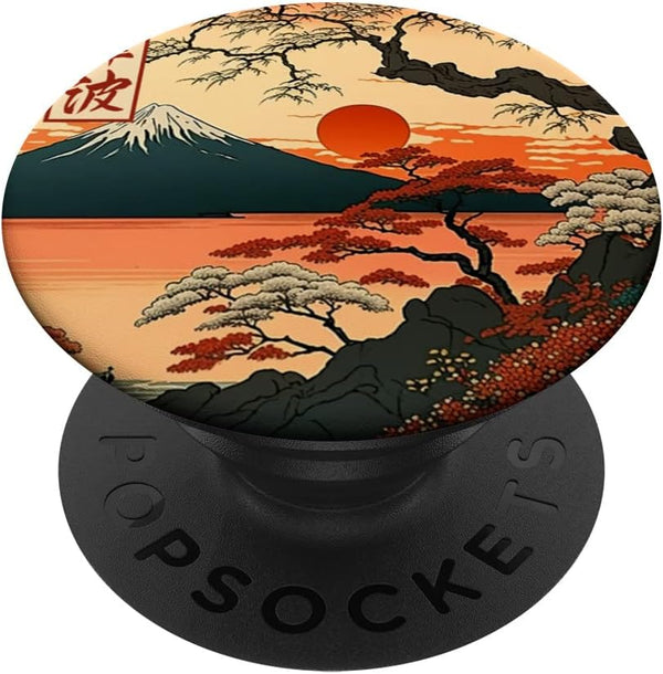 Japanese Red Sunset and Mountain Fuji Kanji Japan Art Standard PopGrip