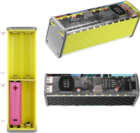 RichVibe 22.5W 45W 45W) Solder-Free Portable Power Bank Case Transparent DIY Battery Box for Cells with PD QC Fast
