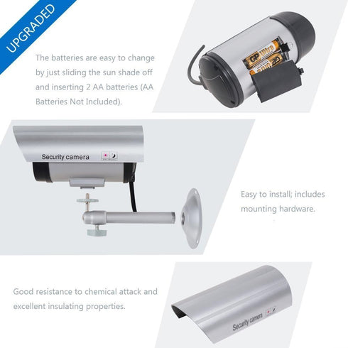 WALI Bullet Dummy Fake Security Camera, Realistic Red LED Light for Outdoor Indoor, Fake CCTV with Security Alert