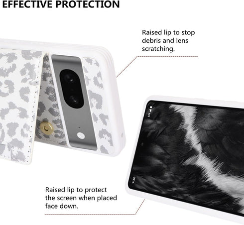 iCoverCase for Google Pixel 7 Case with Card Holder, RFID Blocking PU Leather Wallet Case for Pixel 7 (Gray Leopard)