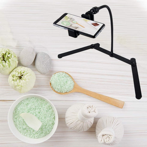 Adjustable Tripod with Cellphone Holder, Overhead Phone Mount for Live Streaming, Online Video, Food Crafting, Demo