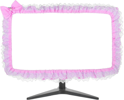 Apojgitn Cute Lace Monitor Cover, Pink Kawaii Desk Accessories for Computer Monitor Decor,