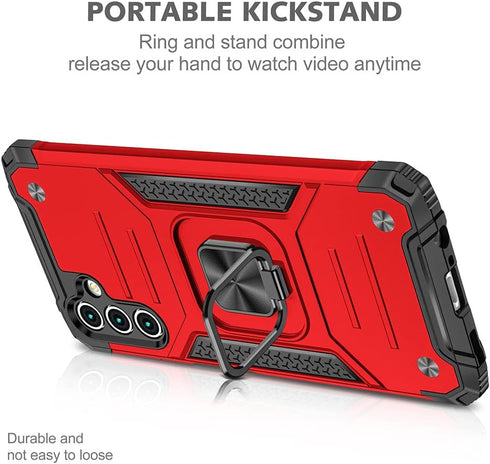 Galaxy A13 5G Case with Screen Protector, 360° Military Grade Rotatable Kickstand Protective Case (Red)