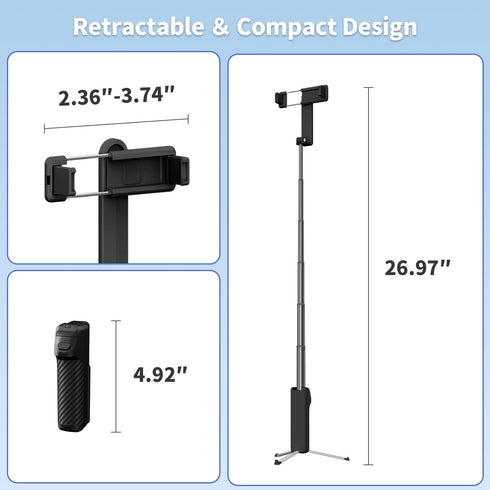 yAyusi Extendable Mini Selfie Stick Tripod with Remote, Pocket Size Portable Tripod for iPhone, Small Compact Phone