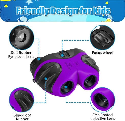VNVDFLM Compact Binoculars for Kids, 3-8 Years Old Girl Easter Gifts, Purple