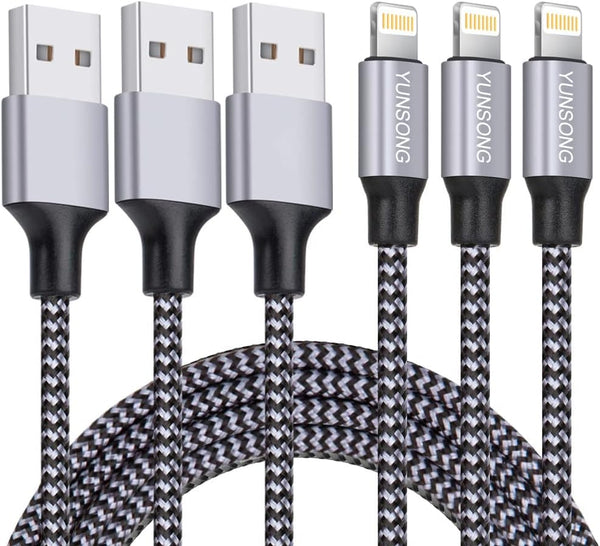 MFi Certified iPhone Charger 3-Pack: 6FT Nylon Braided Lightning Cable for Fast Charging & Data Sync, Compatible with