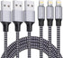 MFi Certified iPhone Charger 3-Pack: 6FT Nylon Braided Lightning Cable for Fast Charging & Data Sync, Compatible with