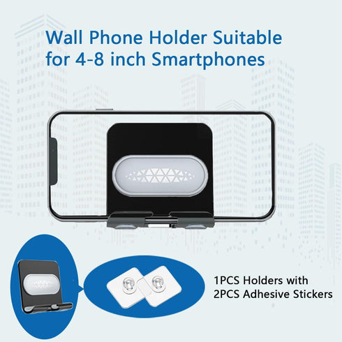 Shower Phone Holder with 2PCS Adhesive Stickers, Wall Mount Stand for Bathroom, Kitchen, Compatible with Smartphone