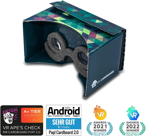 Google Cardboard POP! Cardboard + Free Head Strap & Cushion for Android & iPhone, Fits Every Phone, VR Goggles