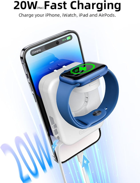 Apple Watch Charger Block, 2 in 1 Wall Charger with Retractable Cable, Travel Foldable Plug Power Adapter