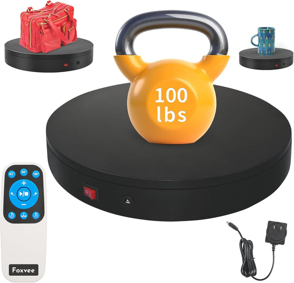Foxvee Remote-Controlled Motorized Turntable,Motorized Rotating Display Stand,Speed-Adjustable Rotating Platform,Multi-Mode 360 Photography Turntable for