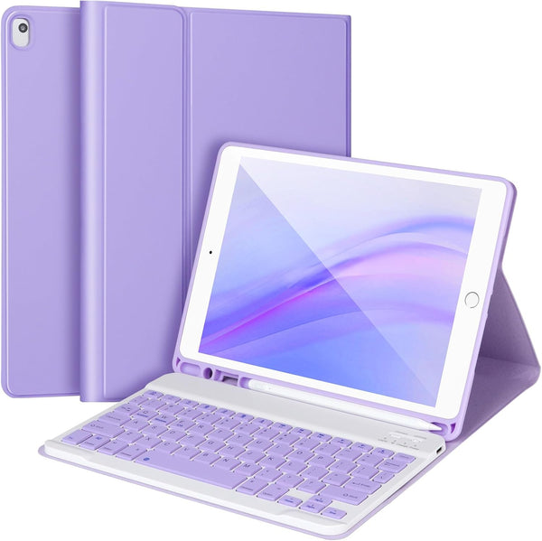 Keyboard Case for iPad 9/8/7th Gen 10.2’’, Bluetooth Keyboard for iPad 10.2 inch, with Pencil Holder, Purple
