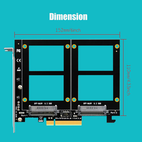 GLOTRENDS PU21 Dual U.2 SSD to PCIe 4.0 X8 Adapter, Supports 2 x U.2 SSD, Requires PCIe Bifurcation Motherboard