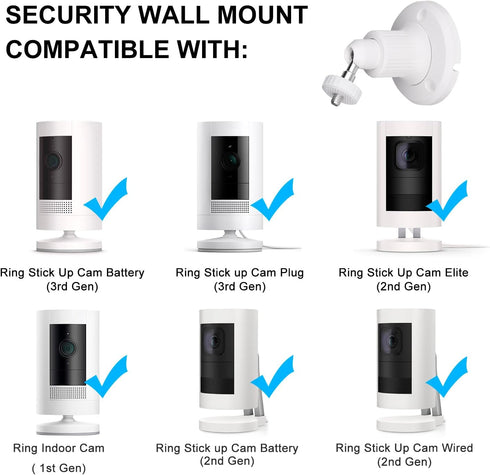 Wall Mount Compatible with Ring Stick Up Cam Wired/Battery and Indoor Cam HD (1st Gen) Security Camera,360 Degree Adjustable Mounting Bracket for Camera with 1/4 Screw Connector (4pcs)