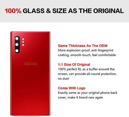 Compatible Samsung Galaxy Note 10+ Back Glass Cover Case Replacement, 6.8-Inches with Installation Kit