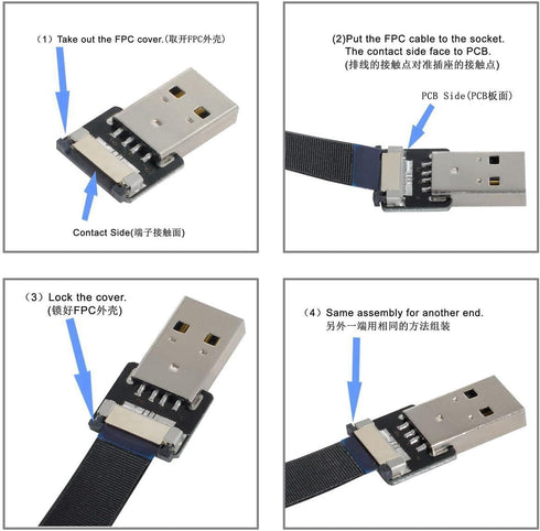 cablecc Down Angled USB 2.0 Type-A Male to Female Extension Data Flat Slim FPC Cable for FPV & Disk & Printer 50cm