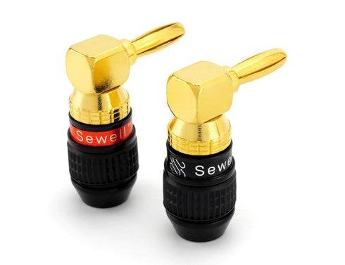 Sewell Deadbolt Right-Angle Banana Plugs, 6 Pairs Quick Connect Gold Plated Speaker Plugs 90 Degree