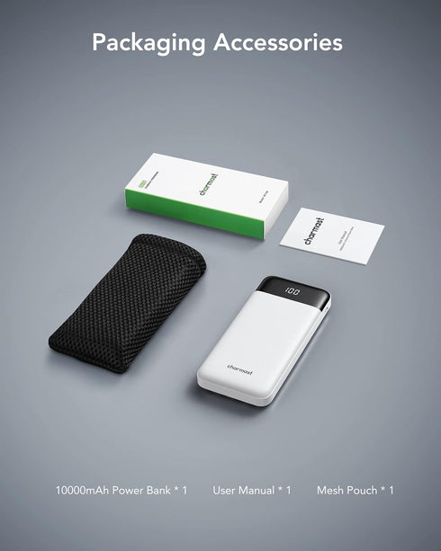 Portable Charger with Built-in Cables, Slim 10000mAh Travel Battery Pack, 6 Outputs 3 Inputs 3A Fast Charging