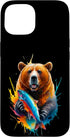 Wildlife Nature Animal Grizzly Bear Catches Salmon iPhone 15 Grizzly Bear Catches a Salmon - Colorful Animal Artwork Kids