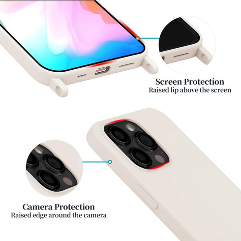 Compatible with iPhone 15 Pro Max Case with Lanyard Crossbody iPhone Case with Strap Adjustable Shockproof Drop Protection Silicone Phone Cover for iPhone 15 Pro Max 6.7’’ Stone