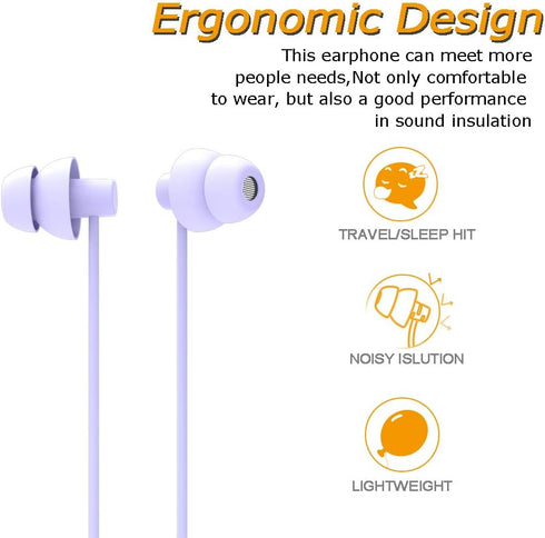 TM Total Soft Silicon Headphones (Violet) with Mic - Ideal for Sleep, Travel, Cellphones, Tablets & 3.5mm Jack.