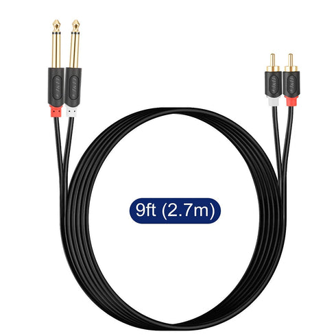 J&D Dual 1/4 inch TS to Dual RCA Stereo Audio Interconnect Cable - Gold Plated 9 Feet Adapter Cable