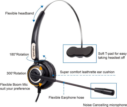 Office Headset with RJ9 Plug Compatible with Yealink T22P T26P,T28P Phones for Avaya 1608 9630 9640 9650 9620,GrandStream Phones