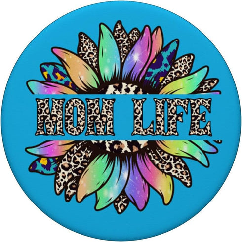 PopSockets Swappable PopGrip Classy Mom Life with Messy Bun Sunflower Leopard Mom Life