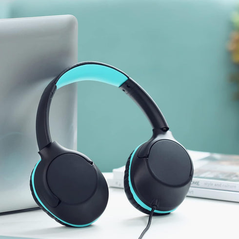 POWMEE Kids Over-Ear Headphones, 94dB Volume Limited, Adjustable Stereo 3.5MM Jack for Kids/Teens (Black)