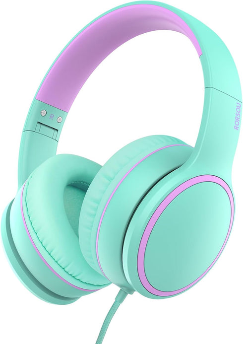 RORSOU R10 On-Ear Headphones with Microphone, Lightweight Folding Stereo Bass Headphones for Smartphone Tablet