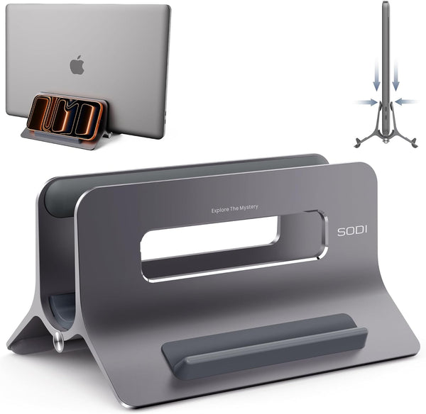 SODI Vertical Laptop Stand for Desk, Gravity Auto Lock MacBook Stand, Aluminum Laptop