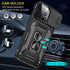 iPhone 15 Pro Kickstand Case with Slide Camera Cover & 360° Ring Stand, plus 2 Tempered Glass Screen Protectors, Black.