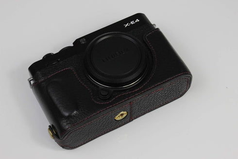 X-E4 Case, BolinUS Handmade Genuine Leather Half Camera Case Bag Cover for Fuji Fujifilm X-E4, Black