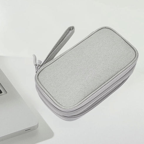 Travel Organizer Pouch - Portable Waterproof Double Layers Storage Bag for Electronic Accessories, Light Grey, Large