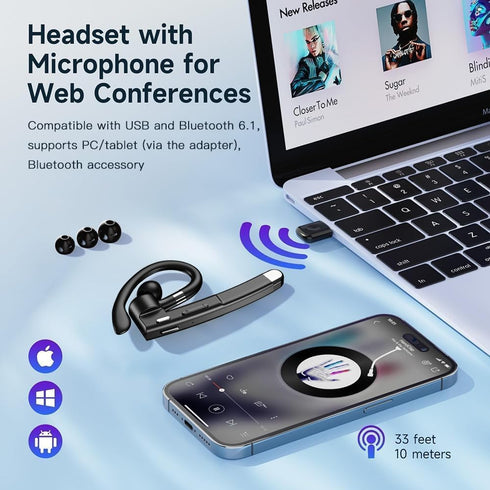 Headset 270 Hsility Bluetooth with USB Type C Degrees Rotatable Microphone for Truck Driver Bussiness and Travel