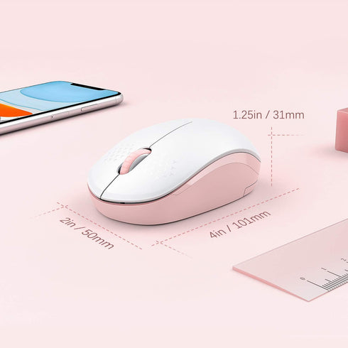 seenda 2.4G Noiseless Wireless Mouse with USB Receiver for PC, Tablet, Laptop - Pink & White
