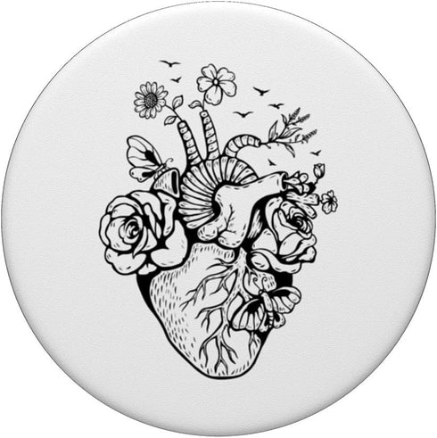 Funny Heart Anatomy Flowers PopSockets Swappable PopGrip, Anatomical Heart and Human Design
