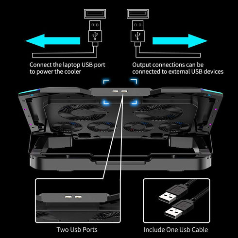 ICE COOREL Gaming Laptop Cooling Pad 15-17.3 Inch, Stand with 6 RGB Fans, Adjustable Height, LCD Screen, 2 USB Ports,