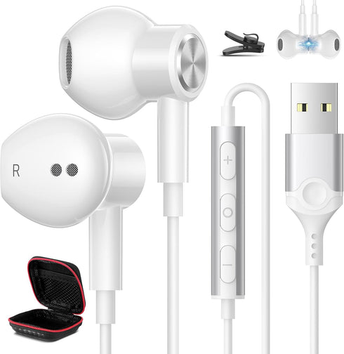 USB Headphone for PC Laptop, Magnetic Wired Earbuds with Microphone Control, Lightweight Noise Cancelling Gaming